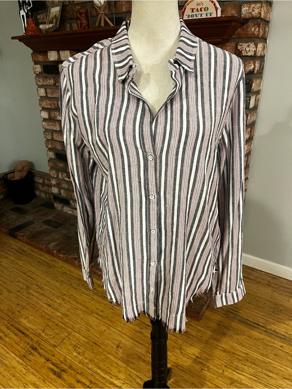 Bella Dahl Striped Button Down Shirt Size Large Rayon/Linen